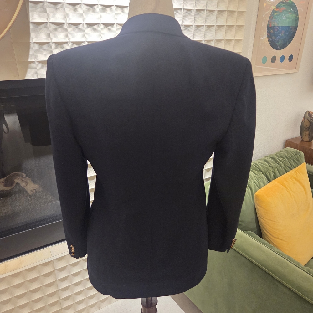 Vintage Lauren Ralph Lauren Navy Wool Double-Breasted Blazer + Embroidered Crest - Picture 5 of 13